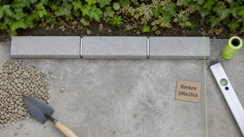 Bordure béton 100x25x5 : le format gris pour cadrer allées, massifs et dallages