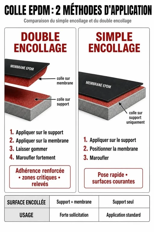 Schéma technique des méthodes d'application de colle EPDM pour toiture