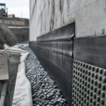 Membrane de fondation avec étanchéité et drainage, sur mur enterré
