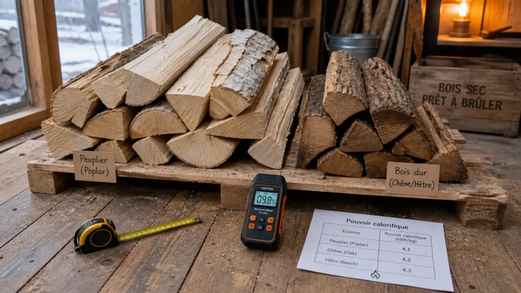 Bois de chauffage peuplier : chaleur rapide, autonomie limitée