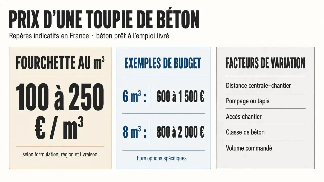 Prix de la toupie de béton : fourchettes au m³ et principaux facteurs de coût