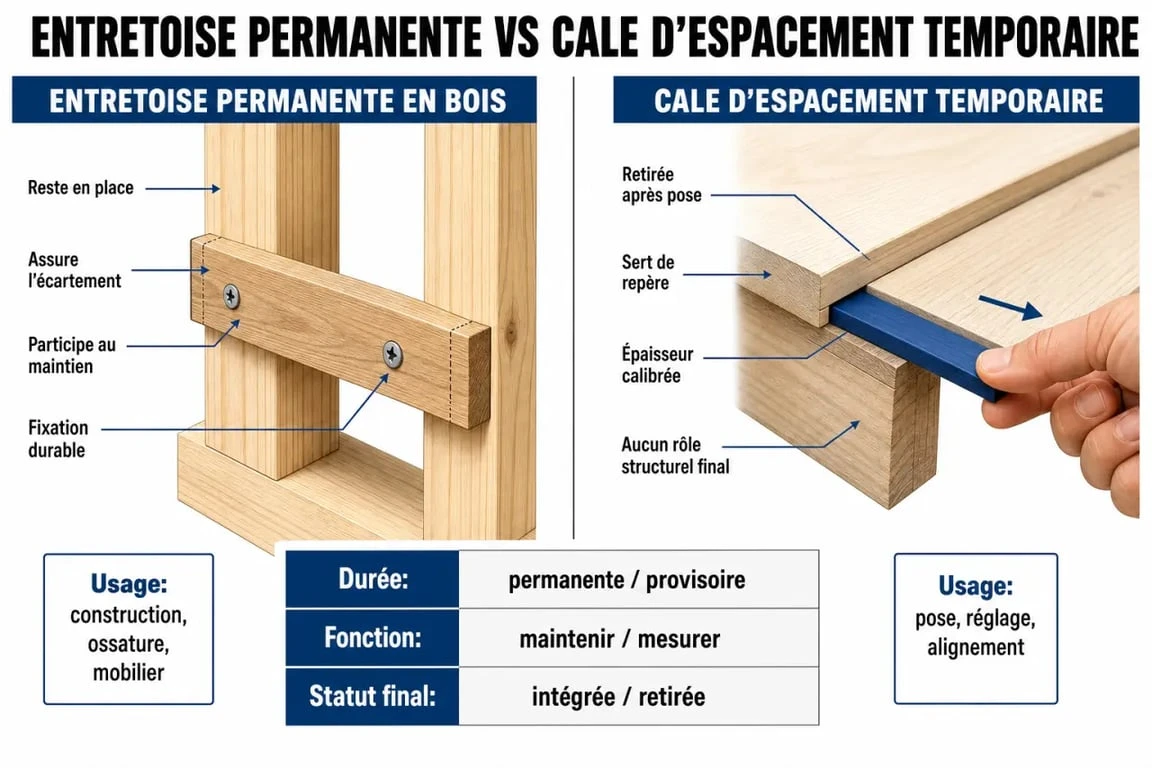 Différence entre entretoise bois et cale d'espacement
