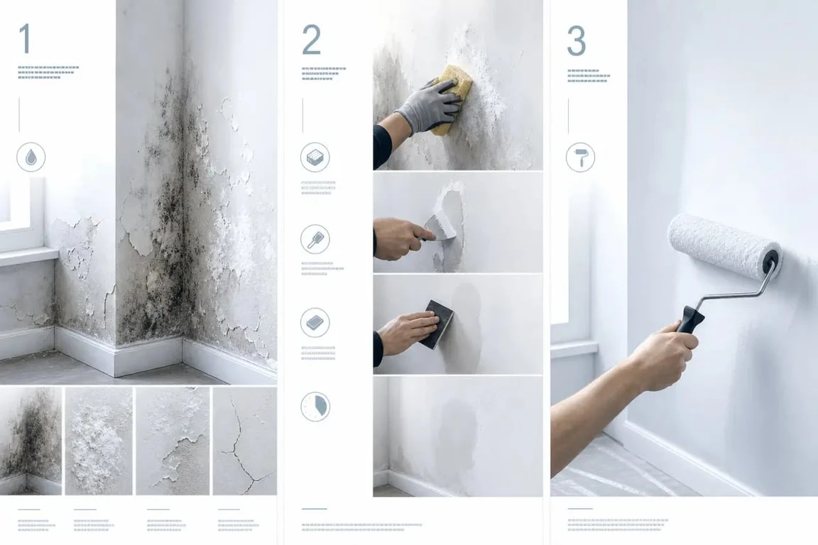 Peinture mur humide : schéma des signes d’humidité, de la préparation du mur et de l’application