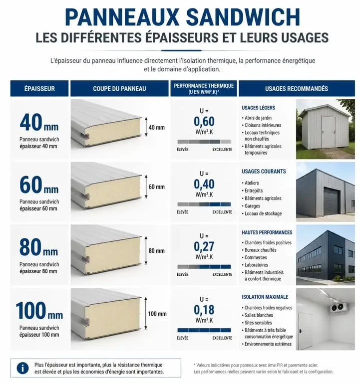 Comparatif des épaisseurs de panneau sandwich bac acier
