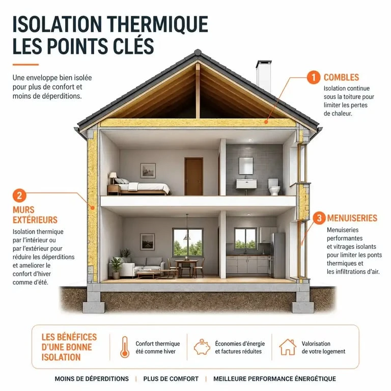 Schéma des points d'isolation pour une rénovation thermique à Colmar