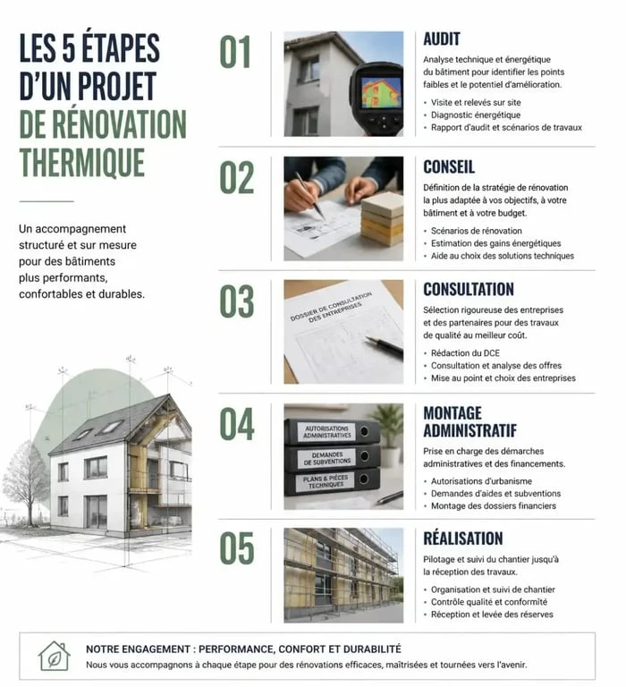 Infographie des 5 étapes de la rénovation thermique à Colmar