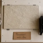 Parement anti feu poêle : plaque grès cérame beige avec lame d’air