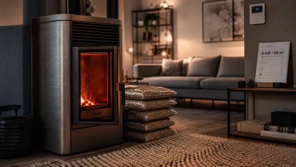 Poêle à granulés 6 kW : 40 à 60 m², mais l’isolation décide vraiment