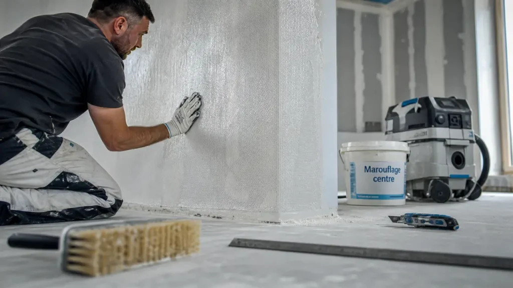 Pose de toile de verre murale : 24 h de séchage et marouflage du centre vers l’extérieur