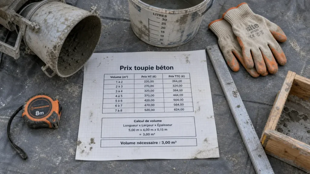 Prix d’une toupie de béton : 6 m³, 8 m³ et les options qui changent le devis