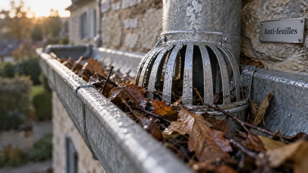 Crapaudine gouttière anti-feuilles, feuilles retenues sans bloquer l’eau