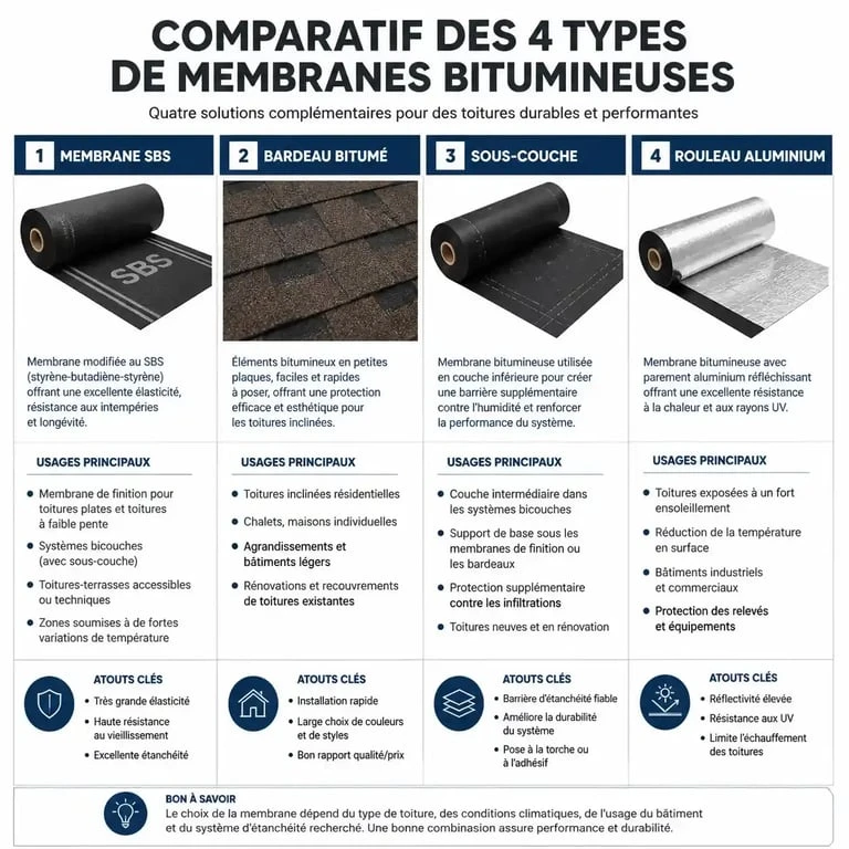 Comparatif des types de rouleaux bitume pour toit