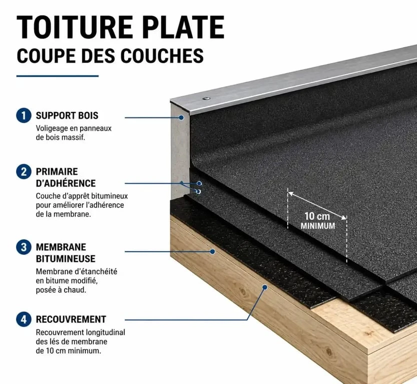 Schéma de pose de rouleaux bitume pour toit
