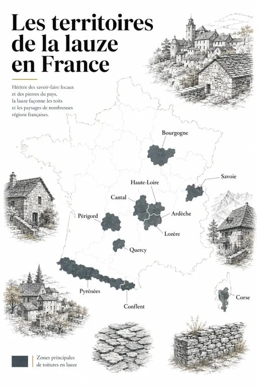 Lauze toiture : carte des régions françaises où ce type de couverture est présent