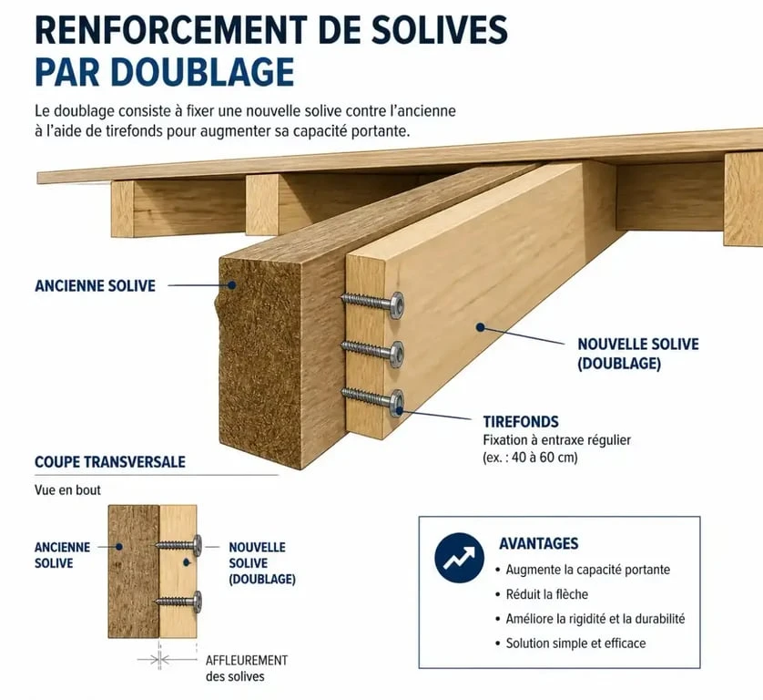 Technique de doublage de solives en bois pour rénovation