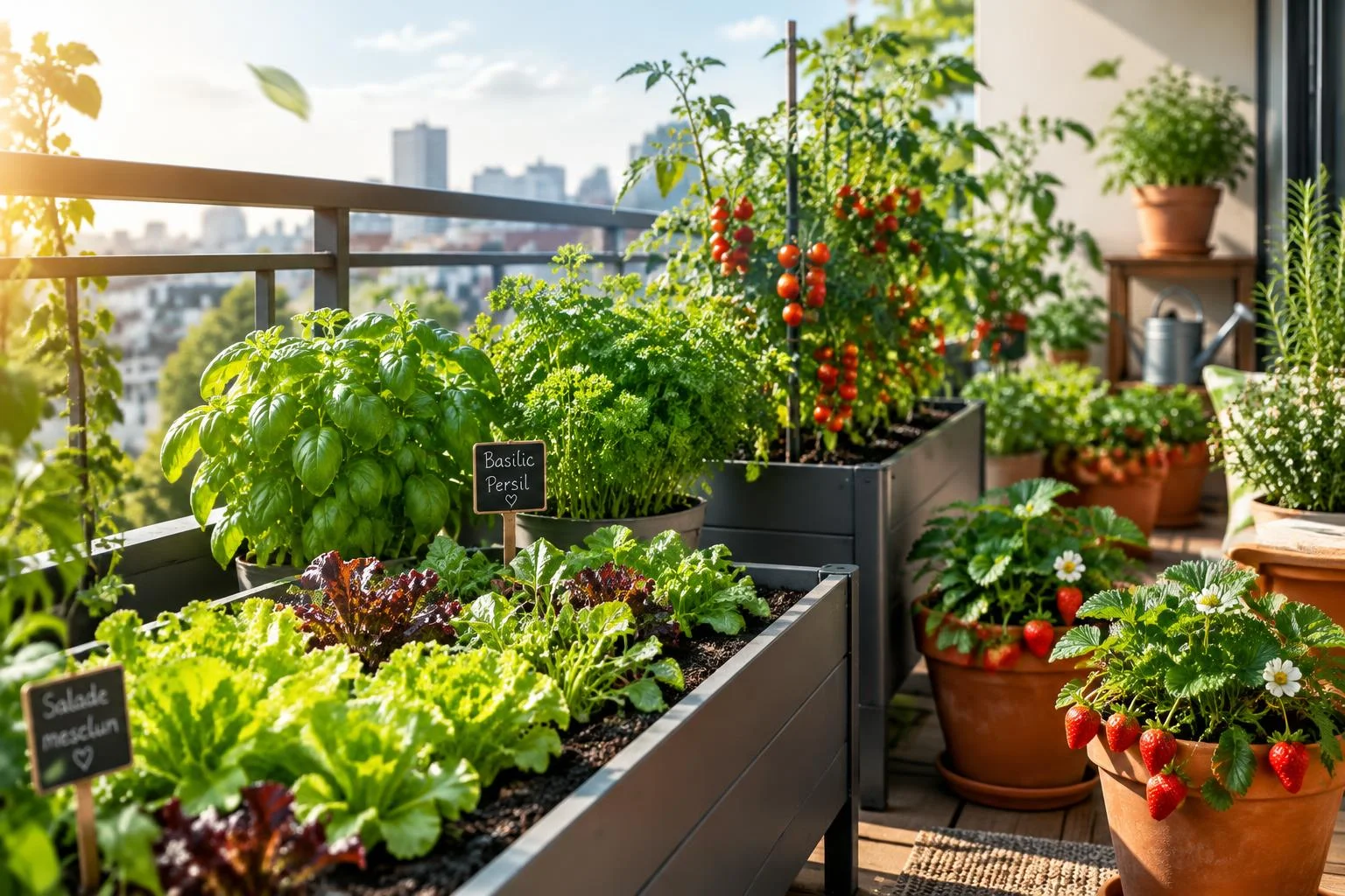Potager urbain sur balcon : 4 à 6 h de soleil