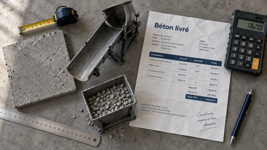 Une toupie de béton coûte 130 à 250 € le m³ livré, hors frais de manutention