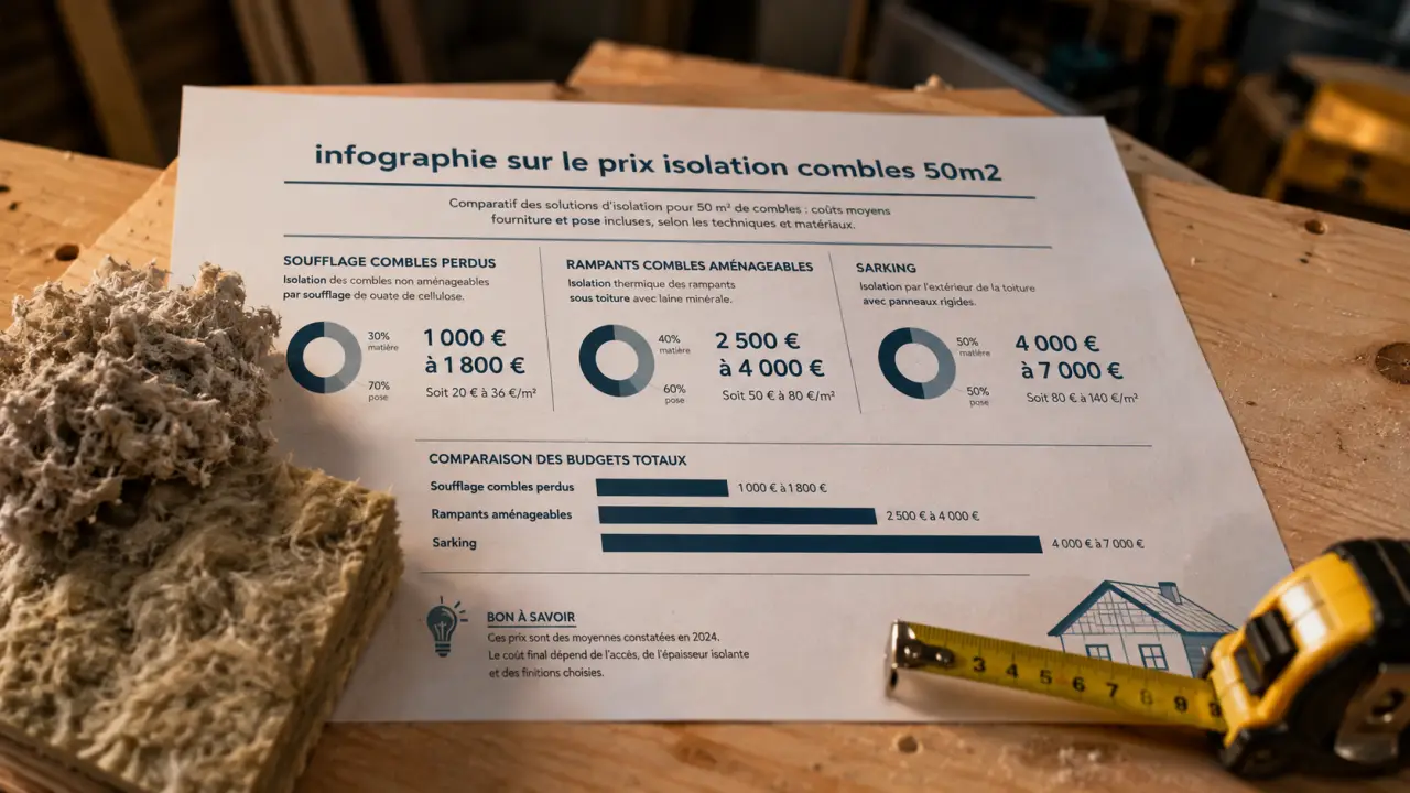 Prix isolation combles 50m2 : tarifs selon combles, technique et matériau