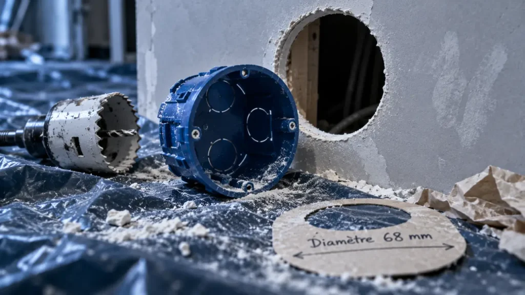 Scie cloche pour prise électrique : 68 mm, à confirmer sur la boîte avant de percer